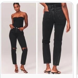 Abercrombie and Fitch Black “ The 90s straight Ultra High Rise Jeans” sz 4 short